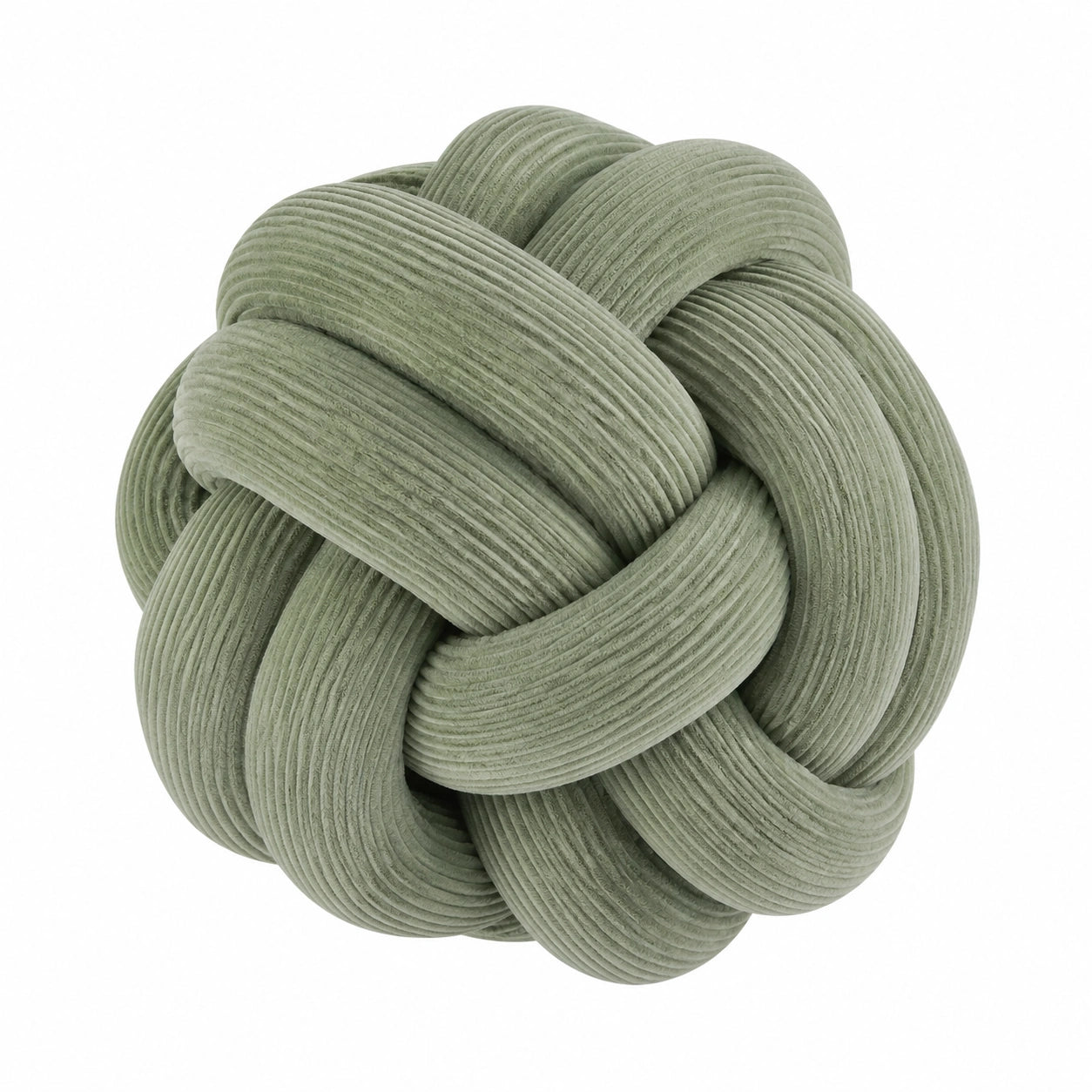 Cuscino decorativo rotondo 30 cm in velluto a coste verde salvia - nodo intrecciato per divano e camera