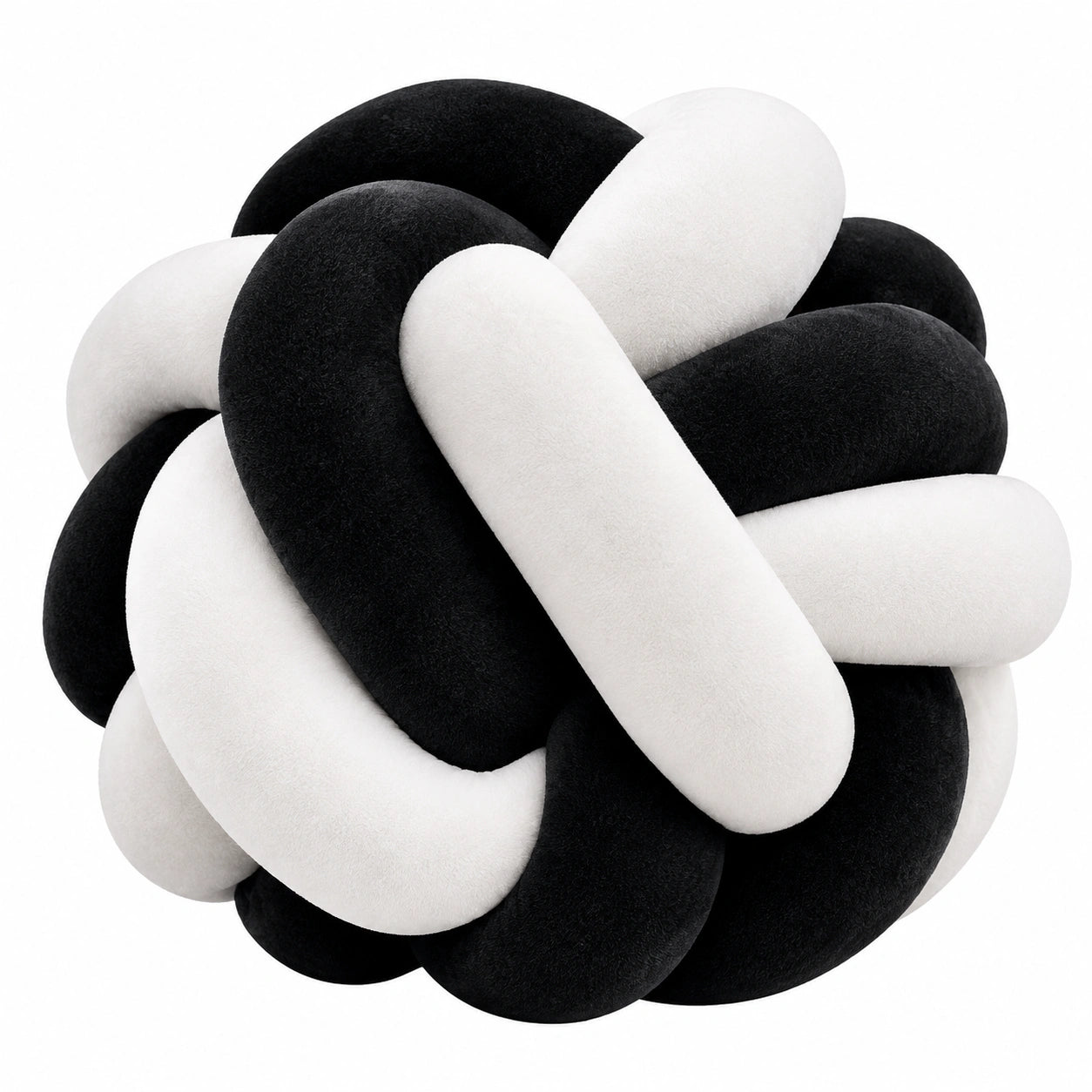 Cuscino decorativo annodato diametro 30 cm in tessuto morbido nero/bianco per arredamento moderno
