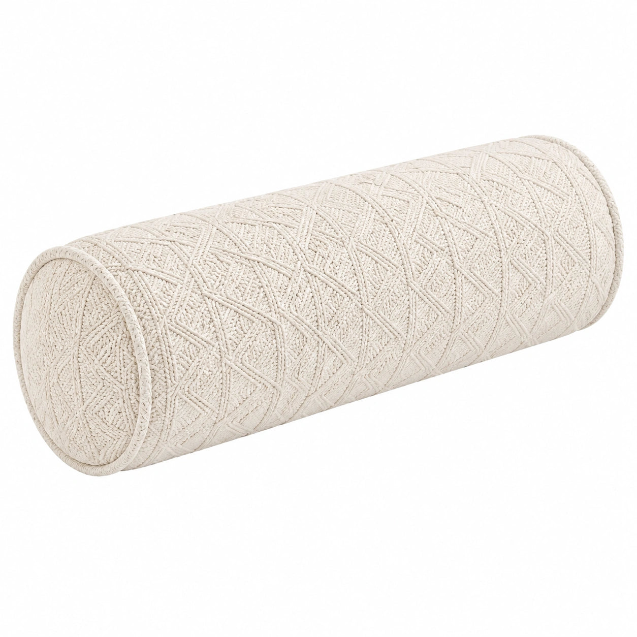 Cuscino cilindrico 20 x 50 cm in tessuto beige con trama geometrica decorativa