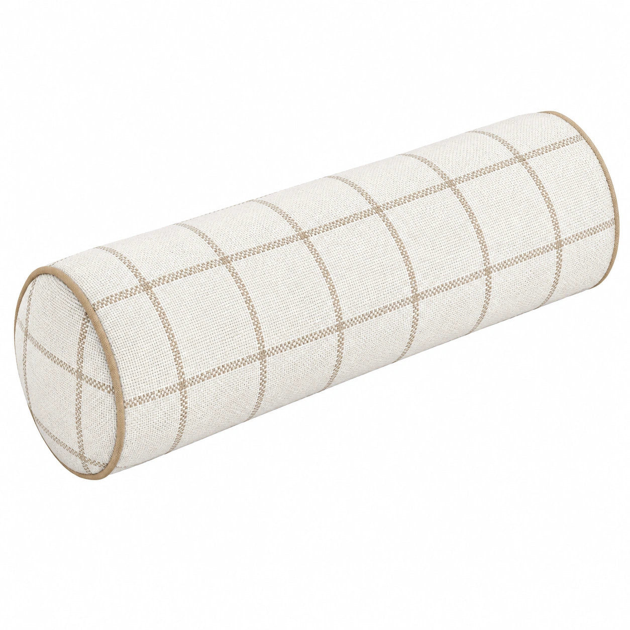 Cuscino cilindrico 20 x 60 cm in tessuto beige a quadri decorativo