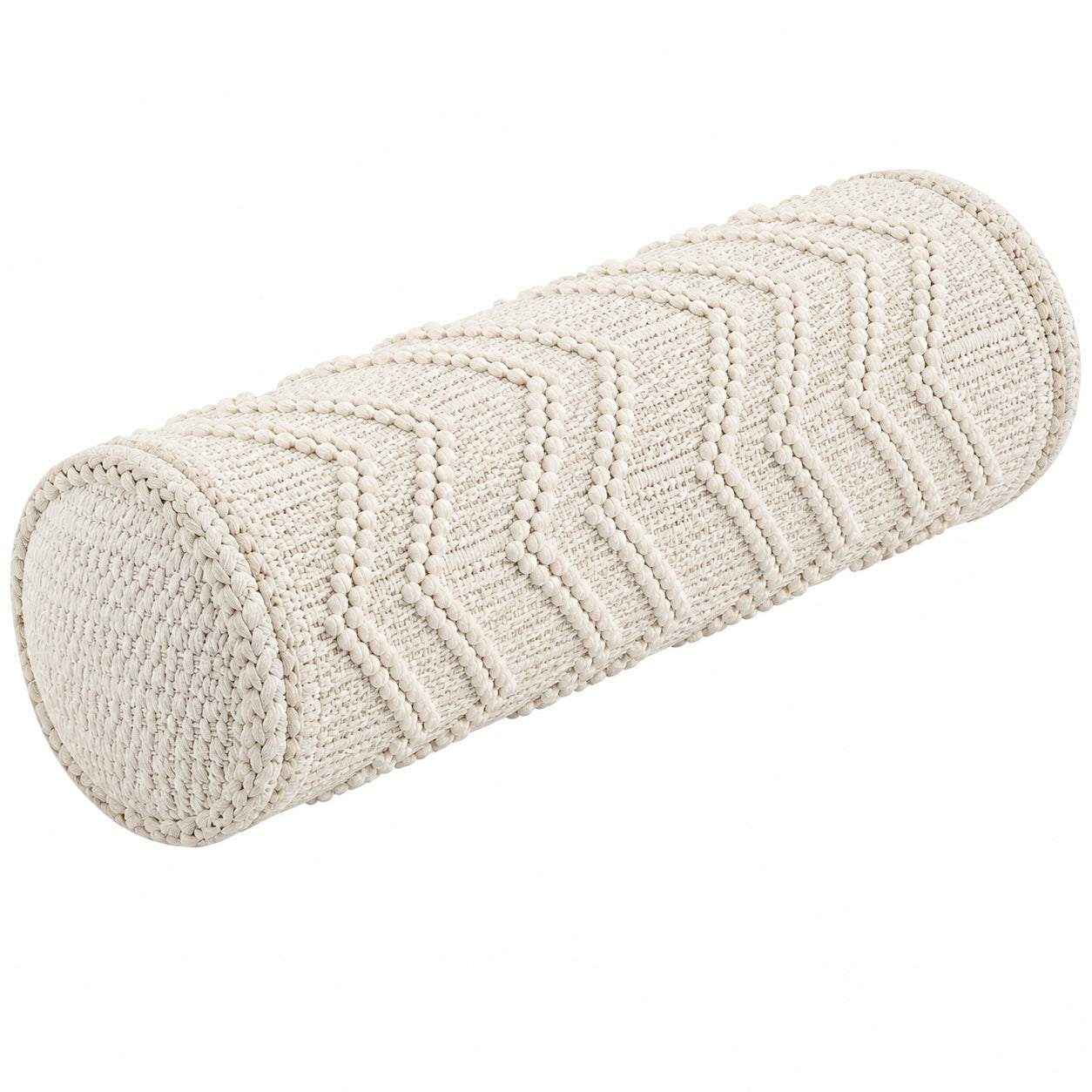 Cuscino cilindrico 20 x 50 cm in tessuto avorio - decorativo intrecciato