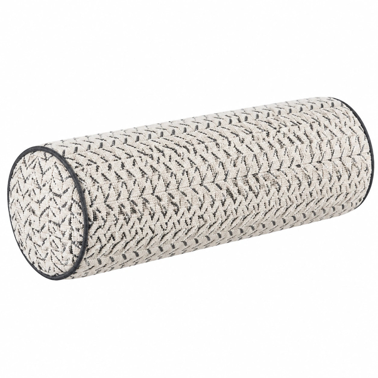 Cuscino cilindrico 15 x 45 cm in tessuto avorio e nero decorativo
