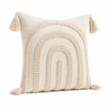 Cuscino decorativo 45 x 45 cm in tessuto crema per arredo stile naturale con nappe