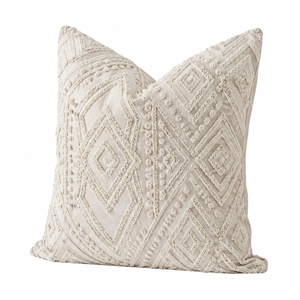 Cuscino decorativo 45 x 45 cm in tessuto beige con motivo geometrico in rilievo