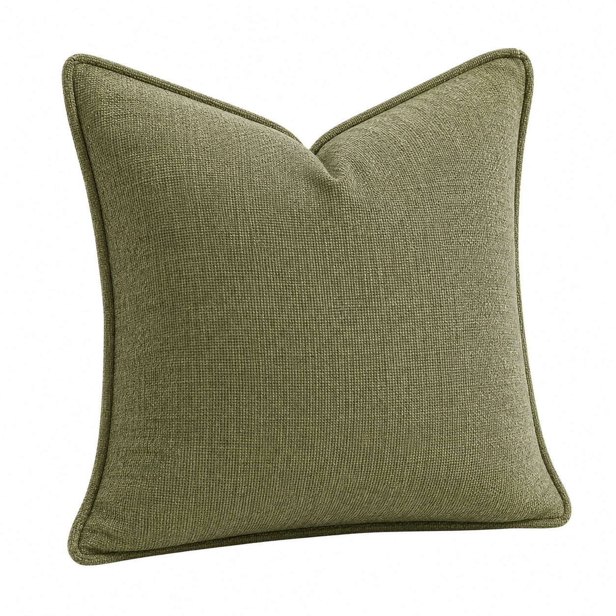 Cuscino decorativo 50 x 50 cm in tessuto verde oliva - quadrato con bordo profilato