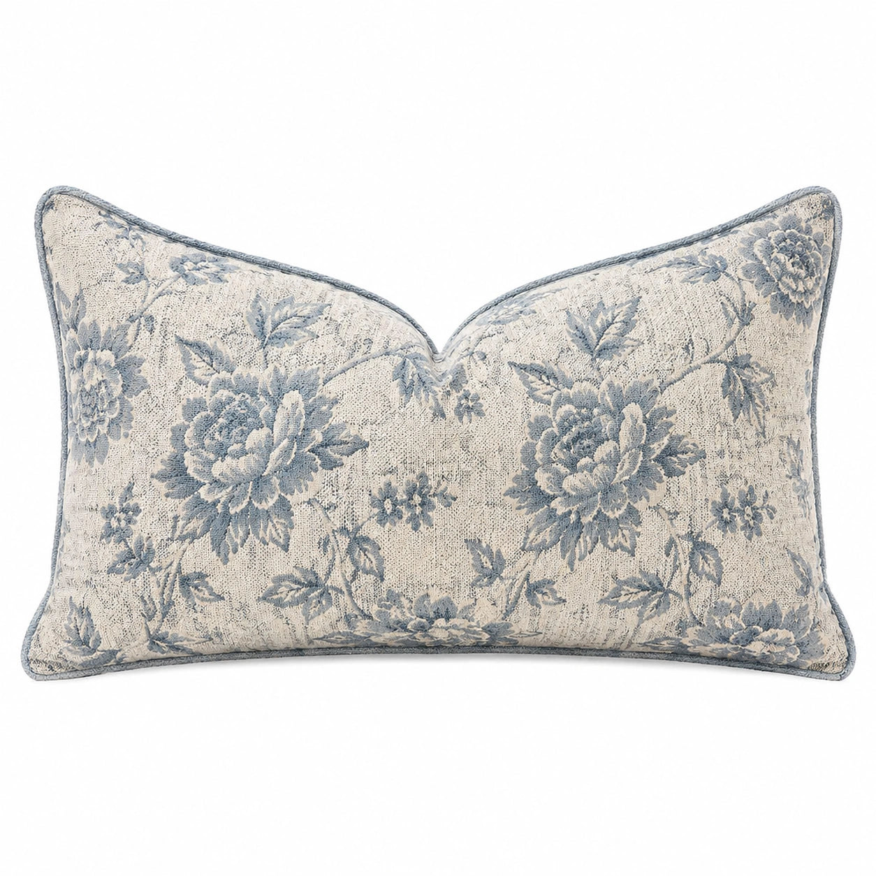 Cuscino decorativo 50 x 30 cm in tessuto beige e blu a motivo floreale - stile classico