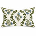 Cuscino decorativo 50 x 30 cm in tessuto bianco con ricamo floreale verde e blu