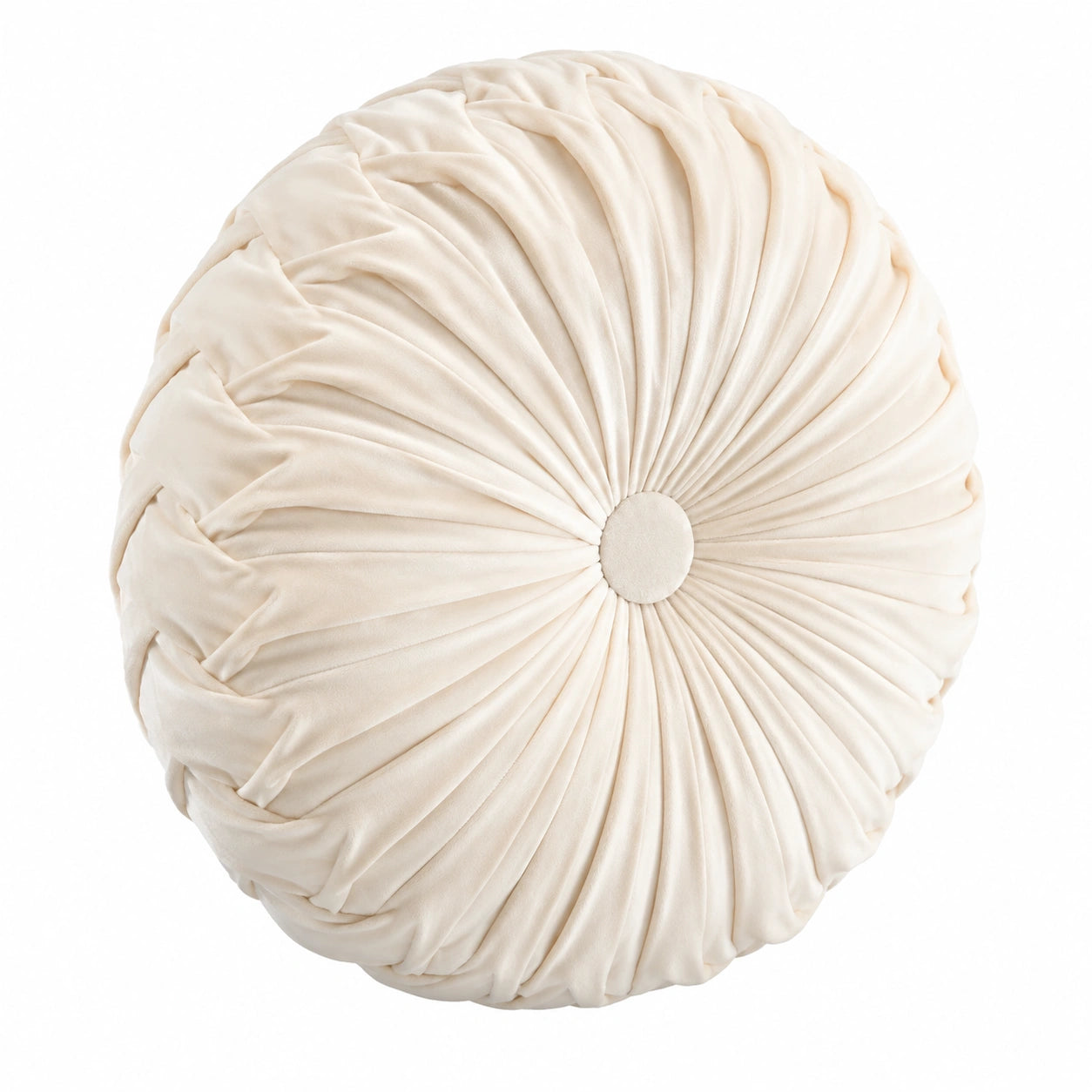 Cuscino decorativo rotondo 45 cm in velluto beige con pieghe