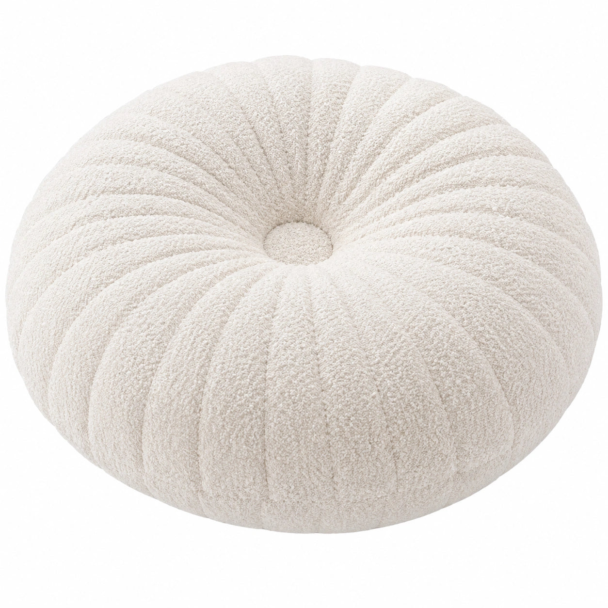 Cuscino rotondo 70 cm in tessuto bouclé avorio - pouf da pavimento trapuntato
