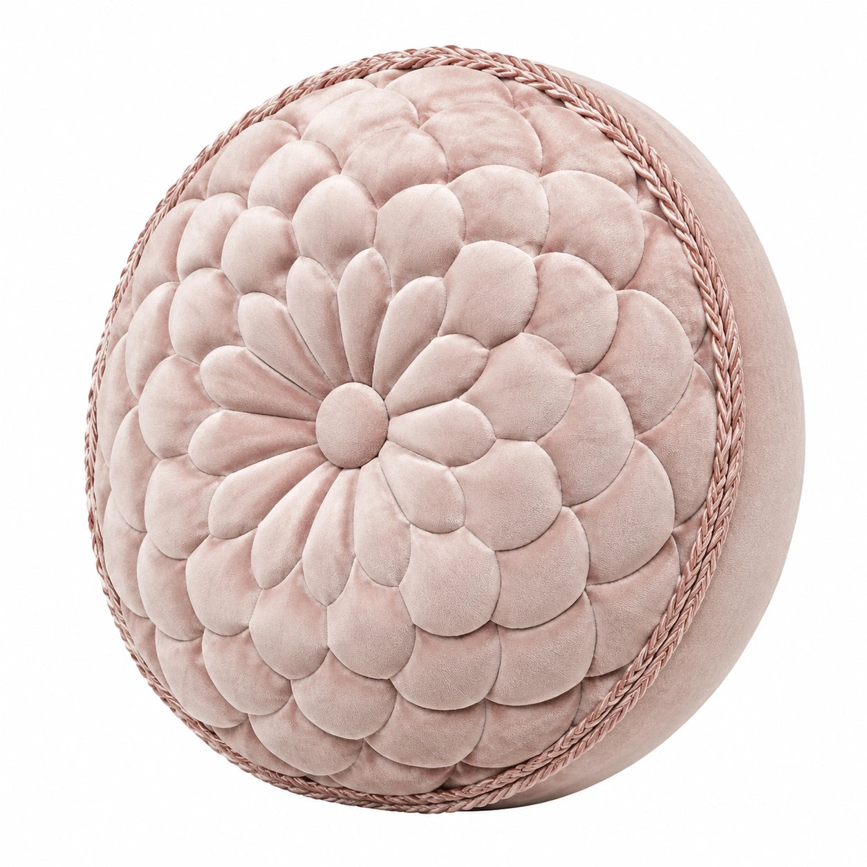 Cuscino decorativo rotondo 45 cm in tessuto effetto velluto rosa con motivo floreale