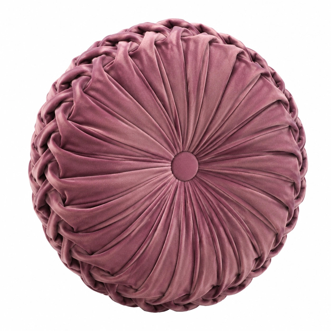 Cuscino decorativo rotondo 40 cm in velluto rosa con pieghe