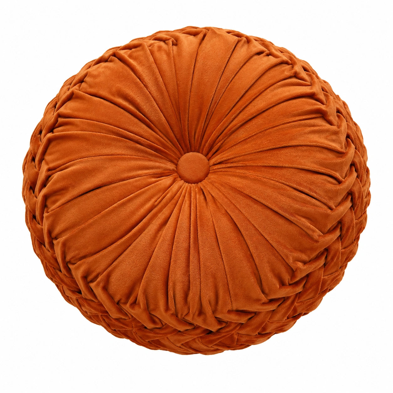 Cuscino decorativo rotondo diametro 40 cm in velluto arancione plissettato